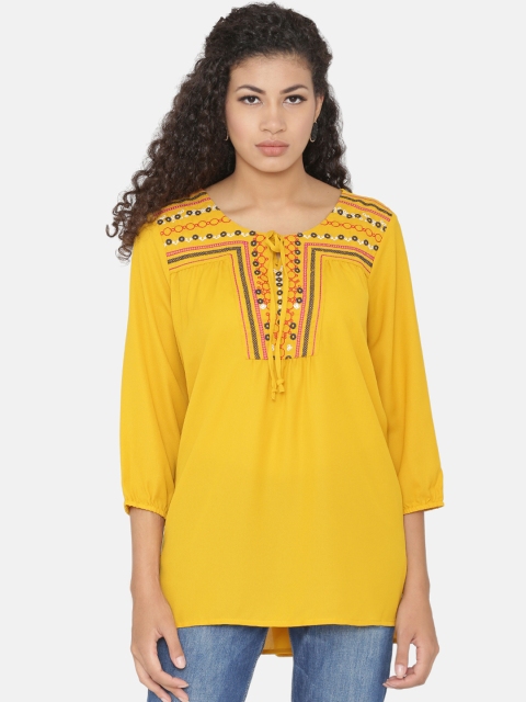 

Yaadleen Women Yellow Solid High-Low Top