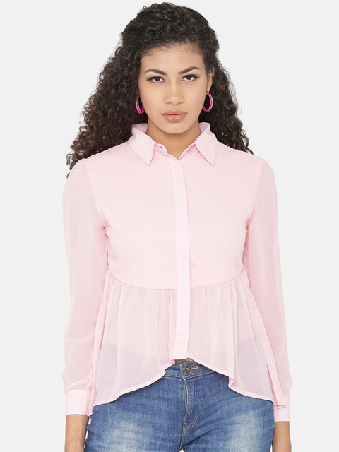 

Yaadleen Women Pink Solid High-Low Top