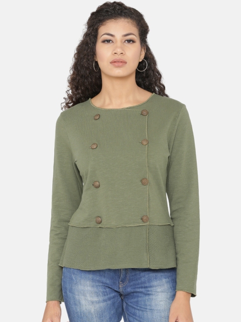 

Yaadleen Women Olive Green Solid Lightweight Tailored Jacket