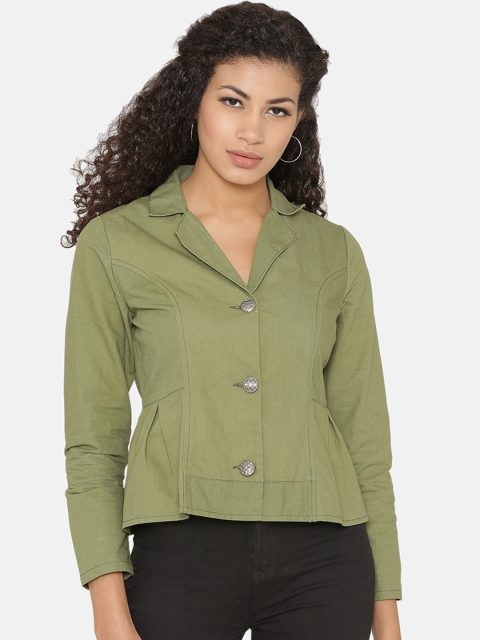 

Yaadleen Women Olive Green Solid Lightweight Tailored Jacket