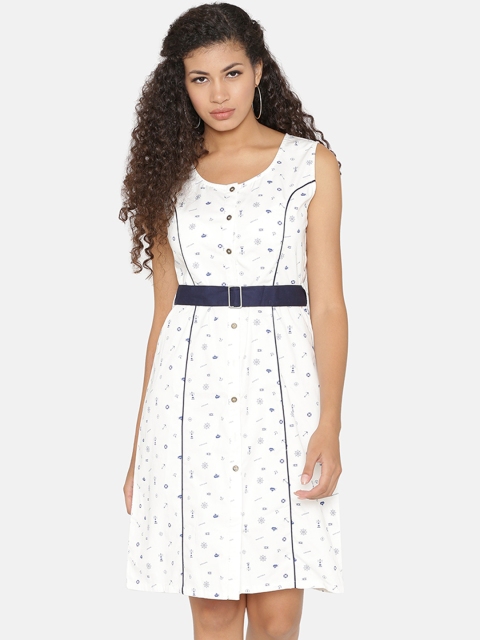

Yaadleen Women White Printed Fit and Flare Dress