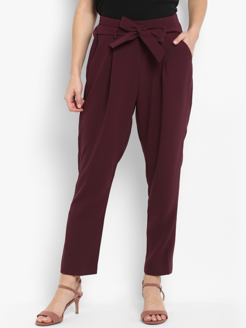 

Forever New Women Burgundy Slim Fit Solid Peg Trousers