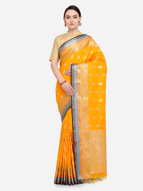 

Varkala Silk Sarees Orange Silk Blend Woven Design Banarasi Saree