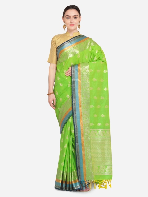 

Varkala Silk Sarees Green & Gold-Coloured Silk Blend Woven Design Banarasi Saree