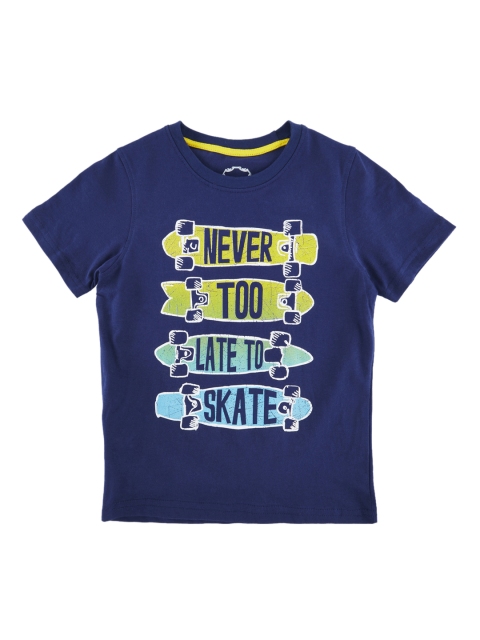 

CHALK by Pantaloons Boys Navy Blue Printed Round Neck Pure Cotton T-shirt