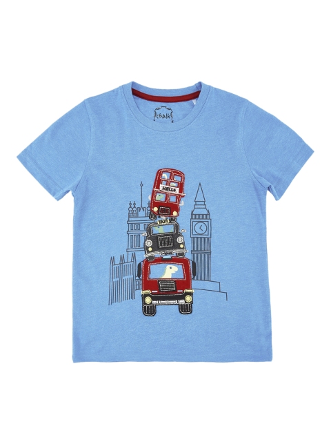 

CHALK by Pantaloons Boys Blue Printed Round Neck Pure Cotton T-shirt