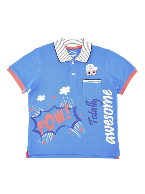 

CHALK by Pantaloons Boys Blue Printed Polo Collar Pure Cotton T-shirt