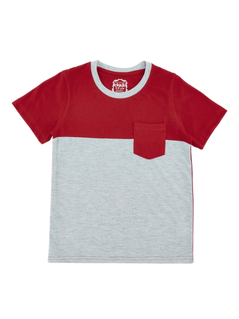 

CHALK by Pantaloons Boys Grey & Red Colourblocked Round Neck T-shirt