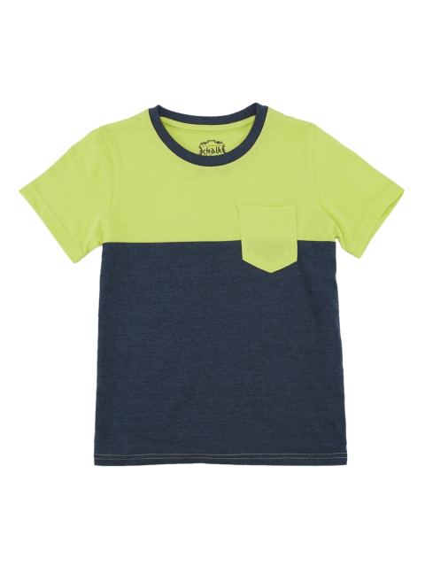 

CHALK by Pantaloons Boys Lime Green & Navy Blue Colourblocked Round Neck T-shirt