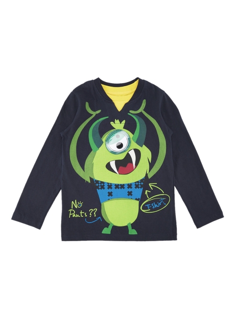 

CHALK by Pantaloons Boys Navy Blue Printed Mandarin Collar T-shirt
