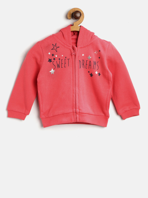 

Losan Girls Coral Pink Printed Hooded Sweatshirt
