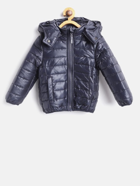 

Losan Girls Navy Blue Solid Puffer Jacket with Detachable Hood