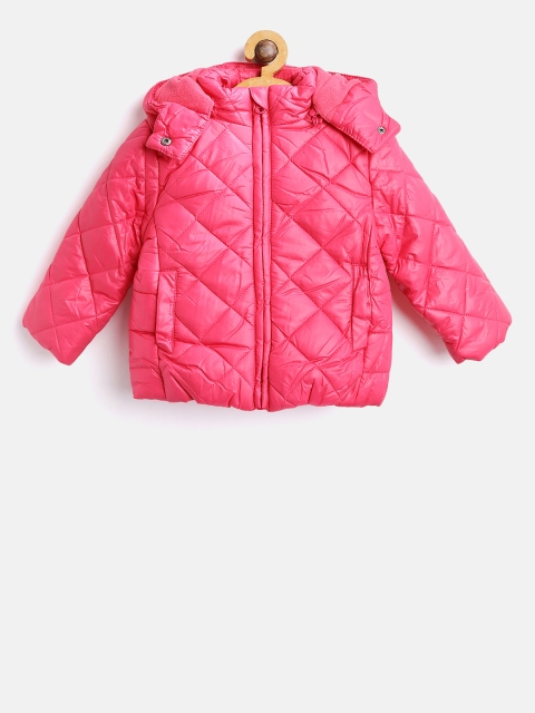 

Losan Girls Pink Solid Quilted Jacket with Detachable Hood