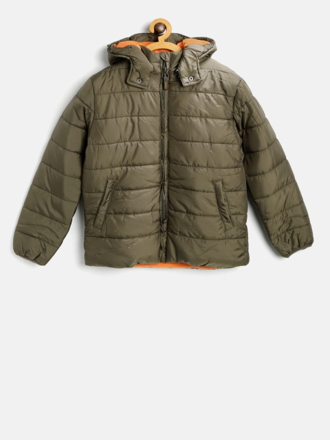 

Losan Boys Olive Green Solid Puffer Jacket with Detachable Hood