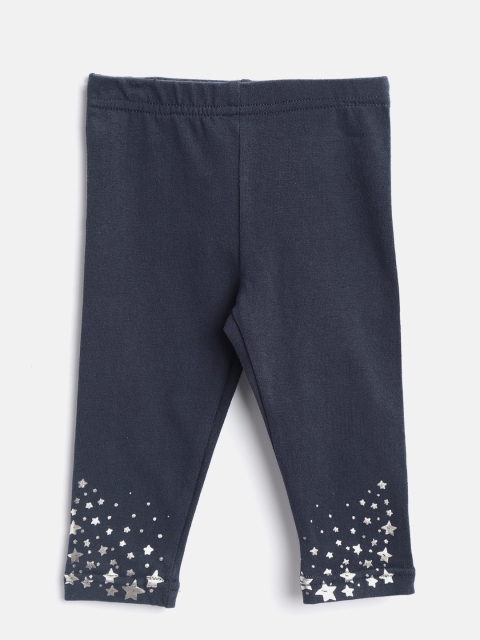 

Losan Girls Navy Blue Solid Leggings with Printed Detail