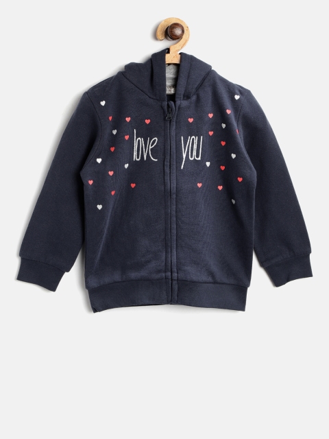 

Losan Girls Navy Blue Printed Hooded Sweatshirt