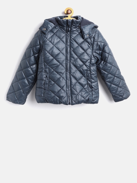 

Losan Girls Navy Quilted Jacket with Detachable Hood, Navy blue