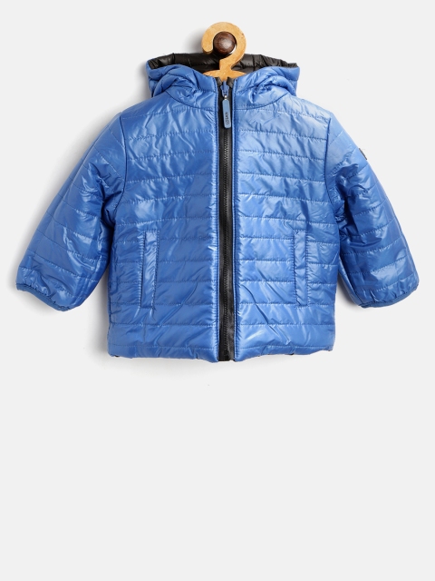 

Losan Boys Blue & Black Solid Hooded Reversible Puffer Jacket