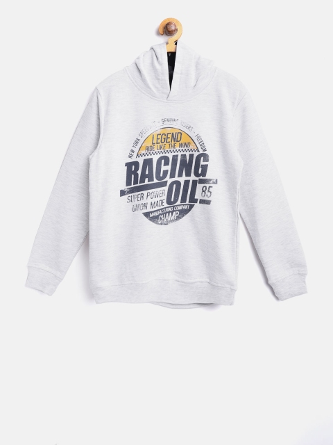 

Losan Boys Grey Melange Printed Hooded Sweatshirt