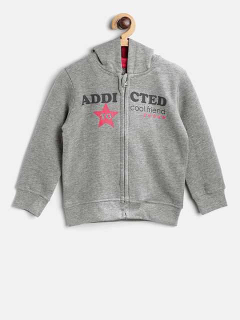 

Losan Girls Grey Melange Printed Hooded Sweatshirt
