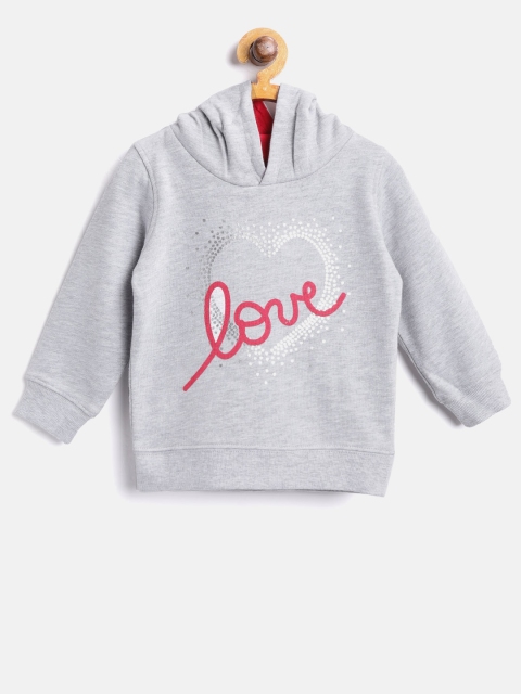 

Losan Girls Grey Melange Printed Hooded Sweatshirt