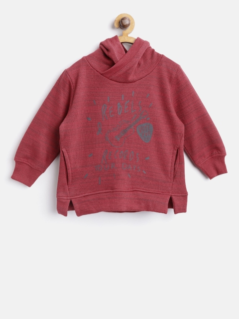 

Losan Boys Maroon Printed Hooded Sweatshirt
