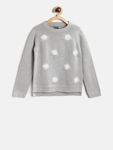 

Losan Girls Grey Self Design Pullover