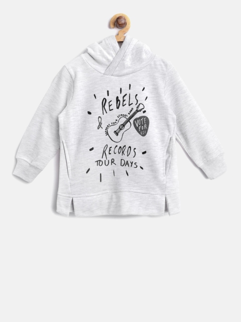 

Losan Boys Grey Melange Printed Hooded Sweatshirt