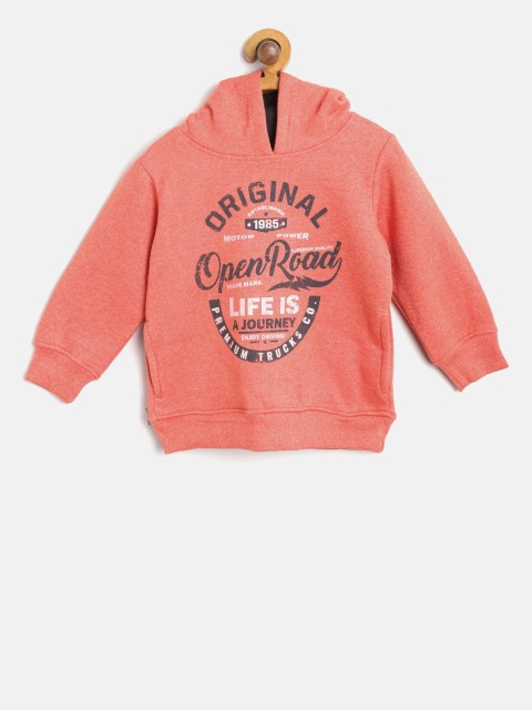 

Losan Boys Orange Printed Hooded Sweatshirt