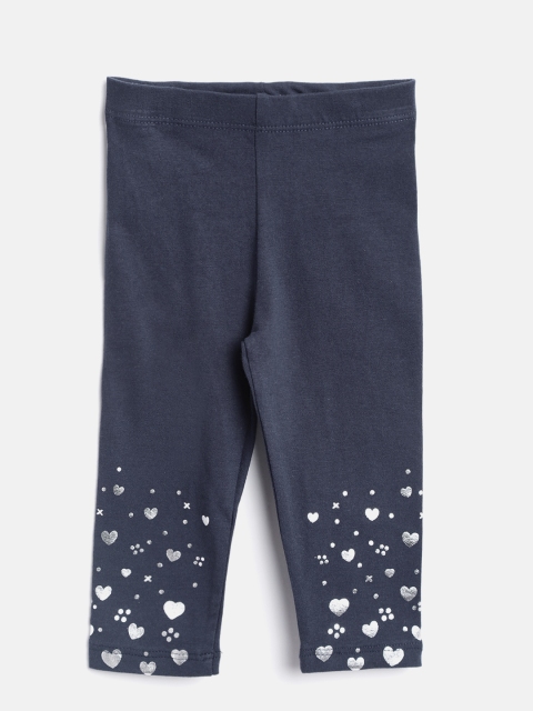 

Losan Girls Navy Blue Solid Leggings with Printed Detail