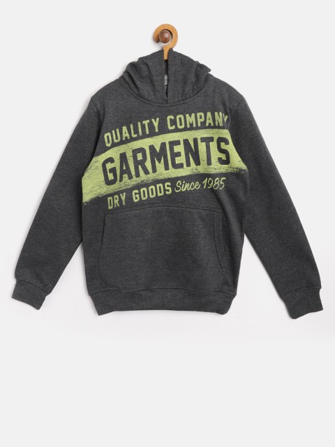 

Losan Boys Charcoal Grey Printed Hooded Sweatshirt
