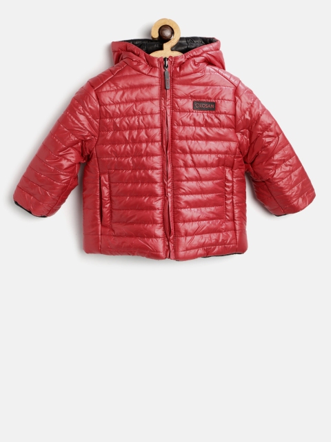 

Losan Boys Red & Black Solid Hooded Reversible Puffer Jacket