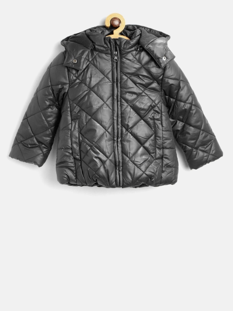 

Losan Girls Black Quilted Jacket with Detachable Hood