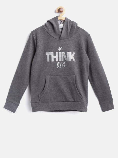 

Losan Girls Charcoal Grey Printed Hooded Sweatshirt