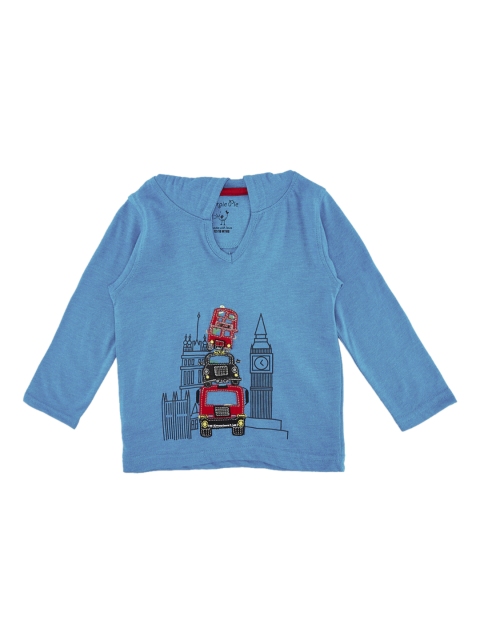 

Chirpie Pie by Pantaloons Boys Blue Printed Hooded T-shirt