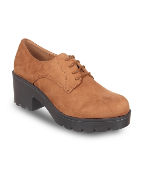 

Flat n Heels Women Tan Brown Solid Suede Heeled Boots