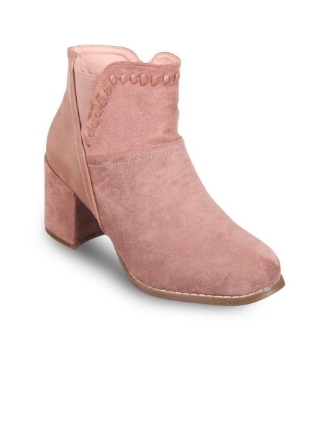 

Flat n Heels Women Pink Solid Heeled Boots