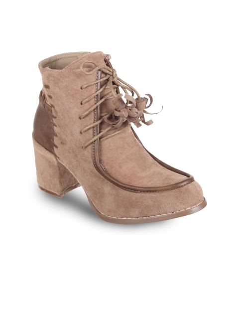

Flat n Heels Women Khaki Solid Heeled Boots