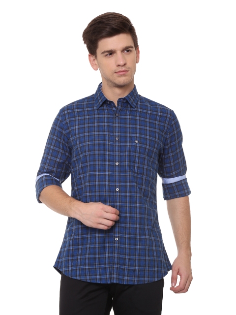 

Van Heusen Sport Men Navy Blue Slim Fit Checked Casual Cotton Shirt