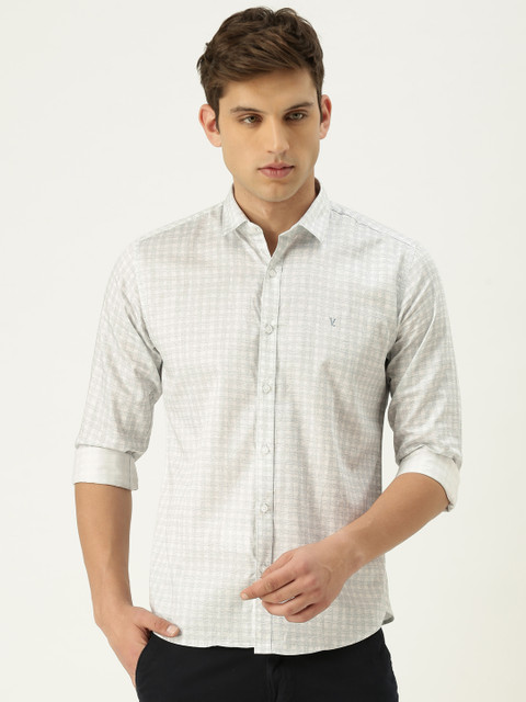 

Van Heusen Men Grey & White Regular Fit Checked Casual Shirt