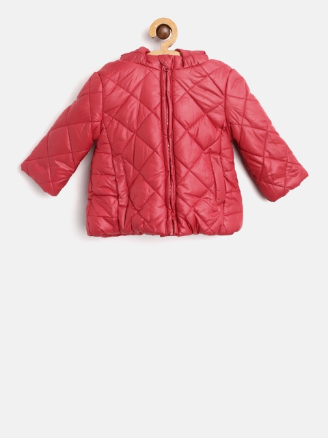 

Losan Girls Red Solid Quilted Jacket with Detachable Hood