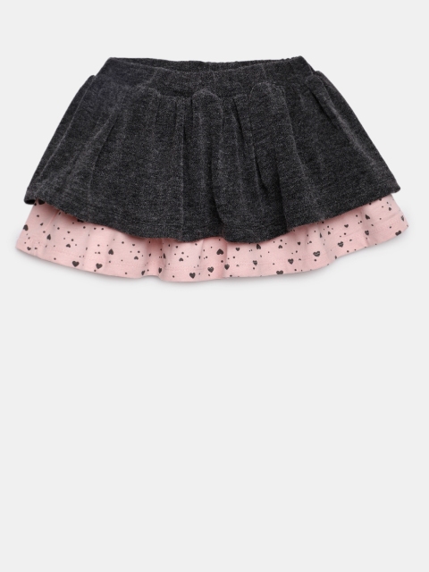 

Losan Girls Charcoal Charcoal Grey & Pink Layered A-Line Skirt