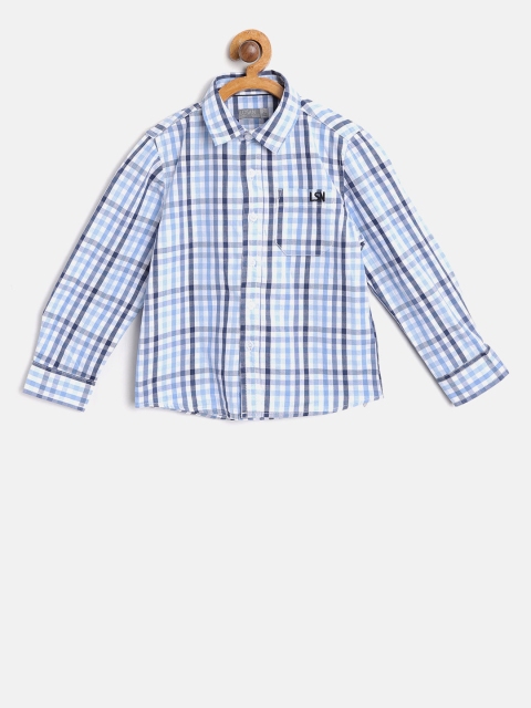 

Losan Boys Blue & White Regular Fit Checked Casual Shirt