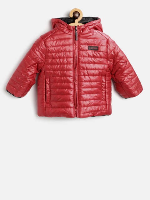 

Losan Boys Red & Black Solid Hooded Reversible Puffer Jacket