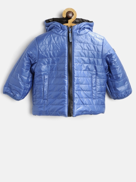 

Losan Boys Blue & Black Solid Reversible Hooded Puffer Jacket