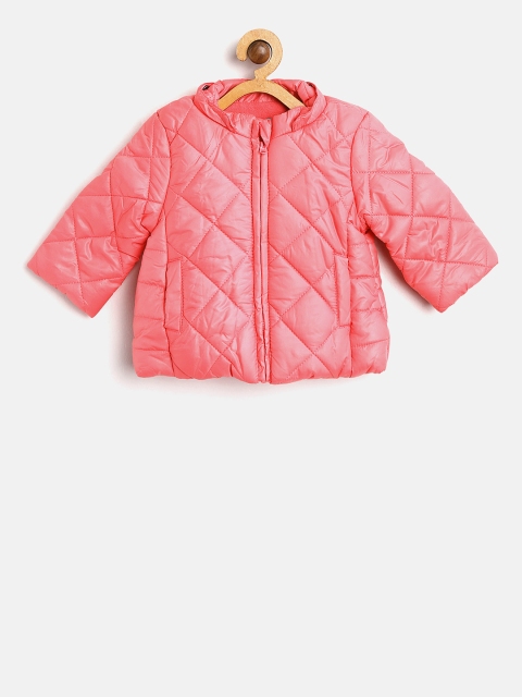 

Losan Girls Pink Solid Quilted Jacket with Detachable Hood