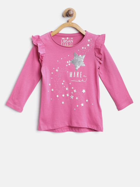 

Losan Girls Pink Star Print Top with Ruffled Detail