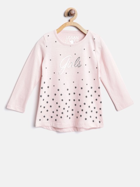 

Losan Girls Pink Printed Round Neck T-shirt