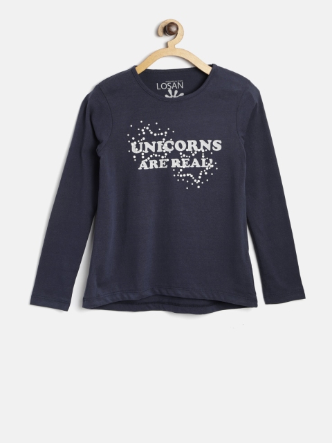 

Losan Girls Navy Blue Printed Round Neck T-shirt