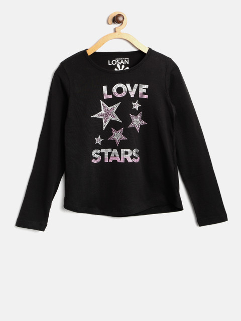 

Losan Girls Black Printed Round Neck T-shirt